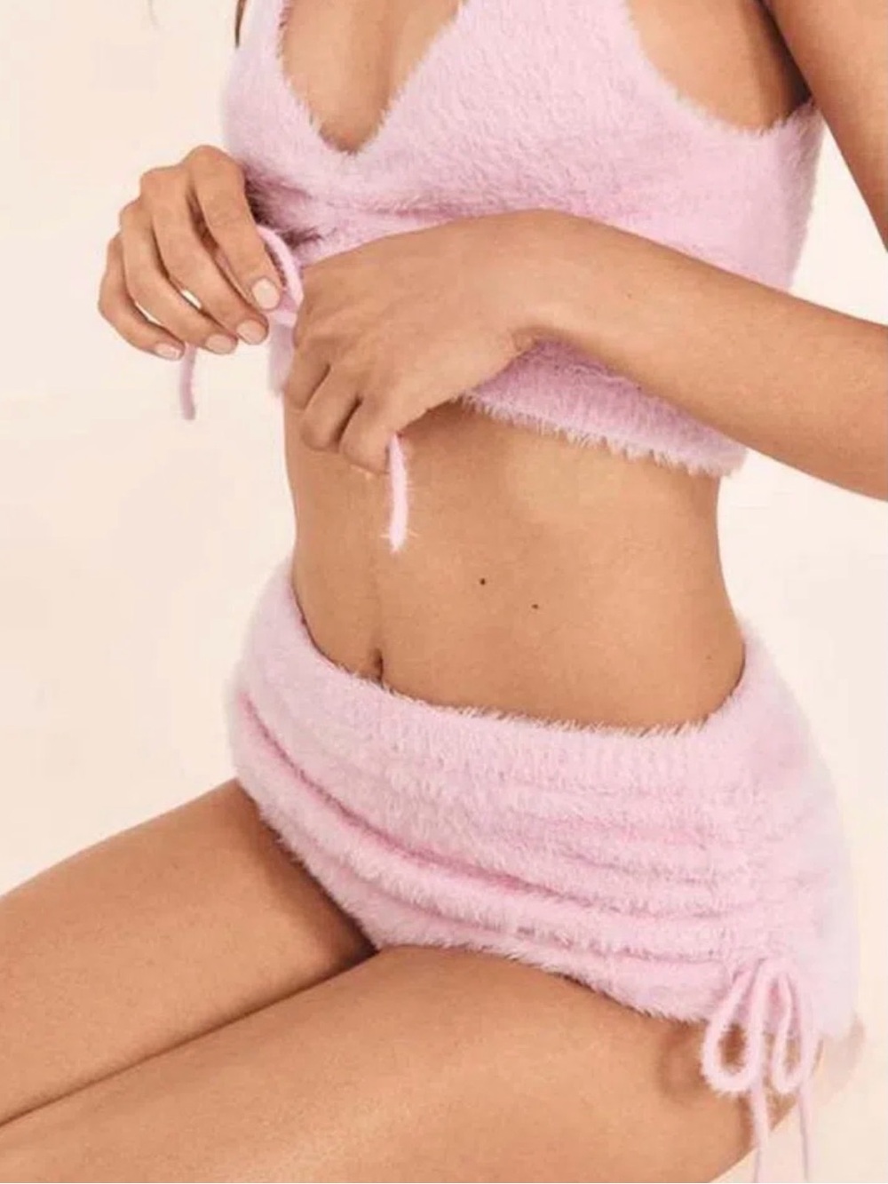 For Love and Lemons Knit Pink Bralette and Shorts Set